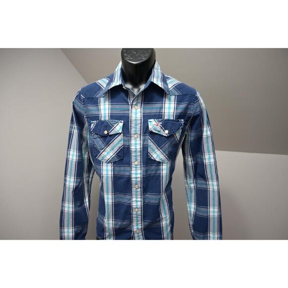 Hollister Western Pearl Snaps Cowboy Shirt Plaid Long Sleve Mens Size Medium - Picture 2 of 8